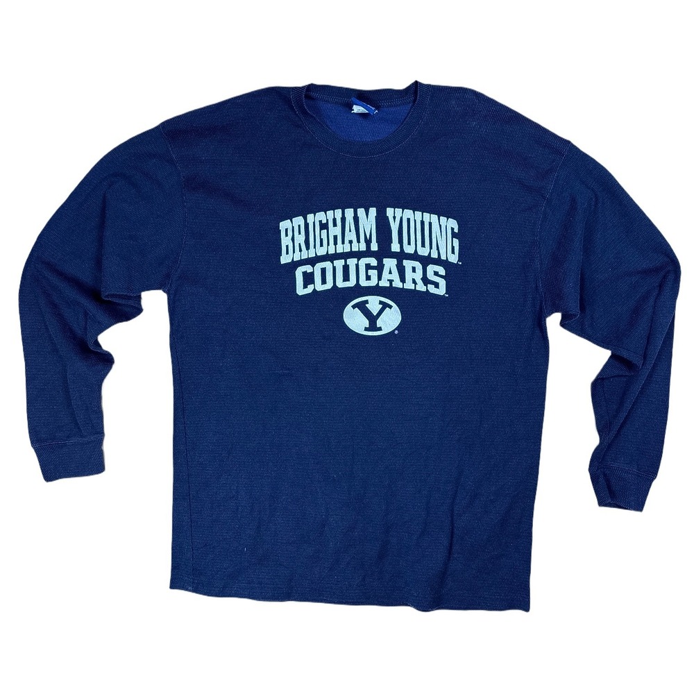 OVB BYU Cougars Waffle Knit Thermal Mens 2XL Navy Blue Good Long Sleeve Shirt